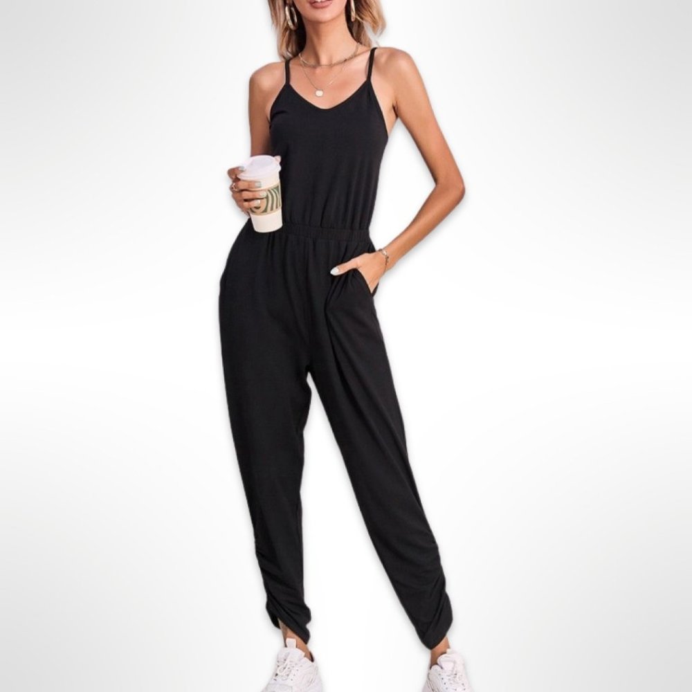 NEW! Relaxation Black Sleeveless Jumpsuit with Pockets (L & XL Sizes)